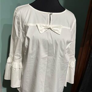 Talbots White Bow Accent Blouse